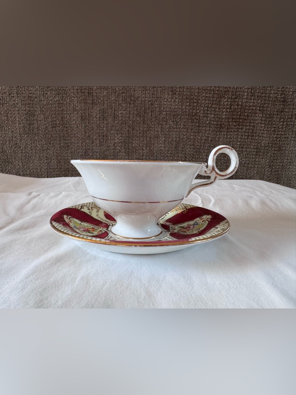 Fenton White Porcelain Cup and Red Accent Saucer